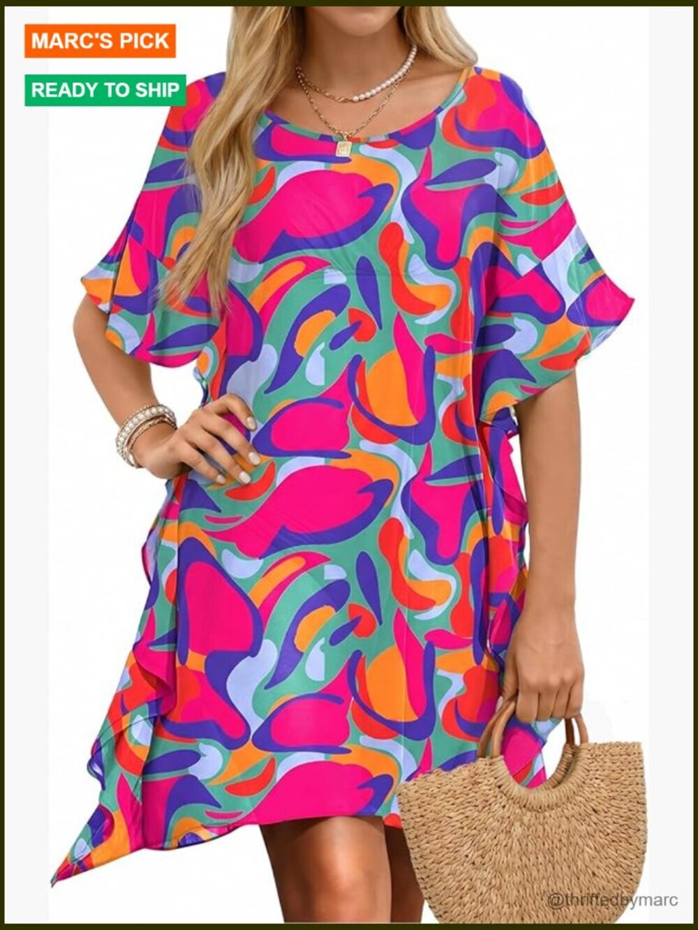 Chiffon Floral Swimsuit Cover Up Ruffled Beachwear S-3XL